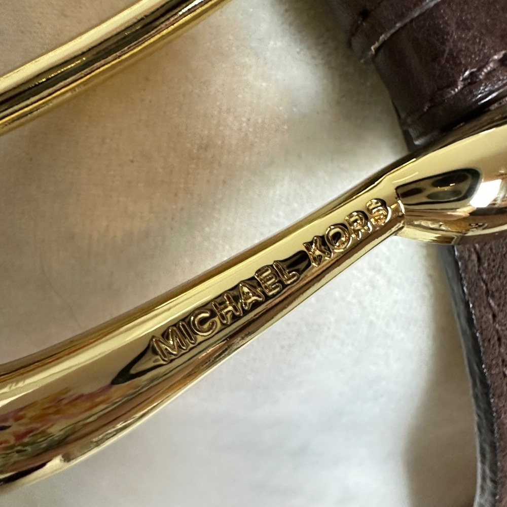 Michael Kors Brown Leather Suede Patchwork Studded Waist Belt Gold Buckle Small - Picture 8 of 10